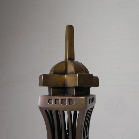 Image 1 of Grote, 110 Cm Hoge Bronzen Eiffeltoren Met Verlichting, Jaren 70