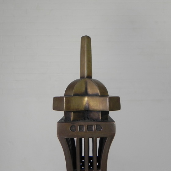 Image 1 of Grote, 110 Cm Hoge Bronzen Eiffeltoren Met Verlichting, Jaren 70