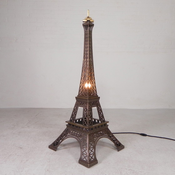 Image 1 of Grote, 110 Cm Hoge Bronzen Eiffeltoren Met Verlichting, Jaren 70