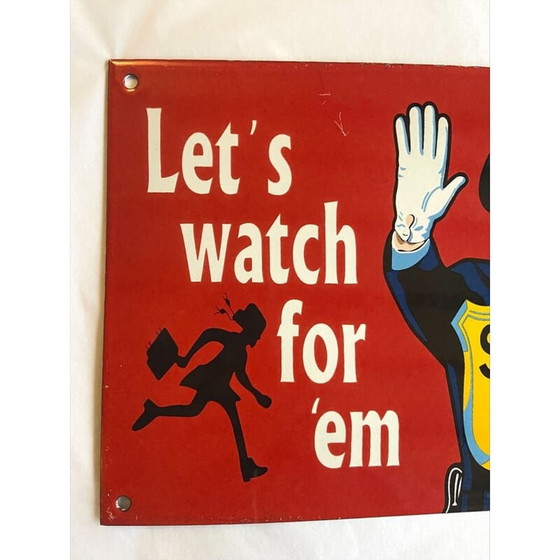 Image 1 of Vintage bord "Langzame schoolzone" in geëmailleerde metalen plaat, 1959