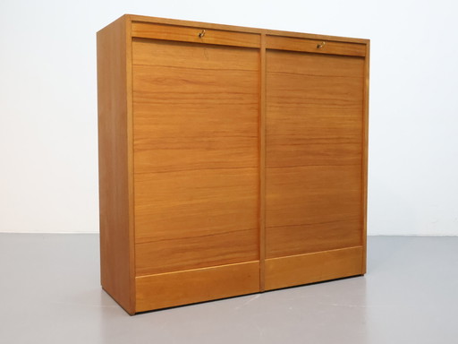 Vintage archiefkast tambour Deens teak