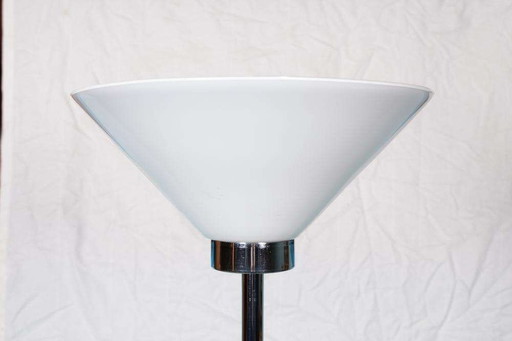 Vintage vloerlamp melkglas en chroom, minimalist uplight