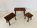 3x vintage massief eiken bijzettafeltjes