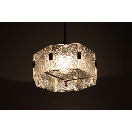 Image 1 of Vintage metalen en glazen hanglamp van Kamenicky Senov, Tsjecho-Slowakije 1960