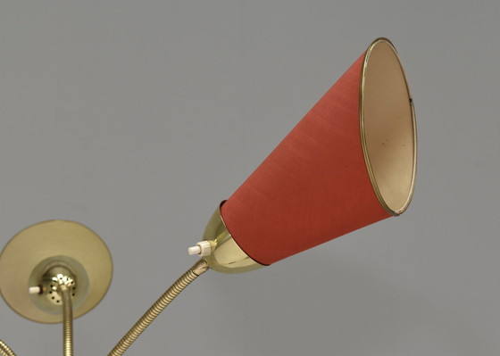 Image 1 of Italiaanse vloerlamp met drie lampenkappen in messing, Italië - circa 1950