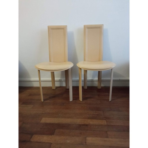 Paar vintage leren stoelen, Italië 1970