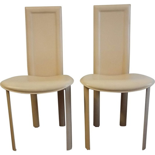 Paar vintage leren stoelen, Italië 1970