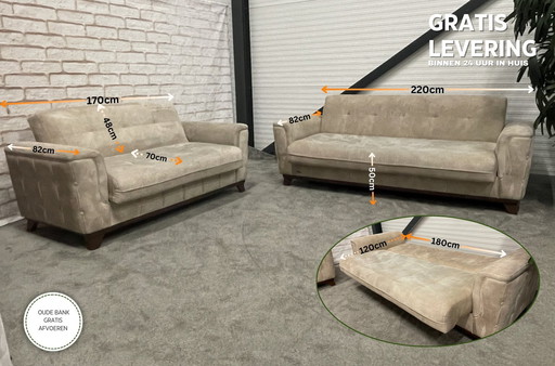 Taupe Sofa 2,5 + 3 zits met slaapfunctie