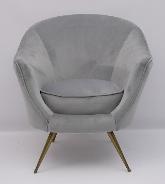 Image 1 of Paar Federico Munari Mid Century Moderne Italiaanse fluwelen fauteuils, 1950S