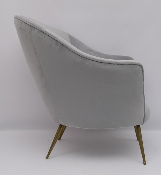 Image 1 of Paar Federico Munari Mid Century Moderne Italiaanse fluwelen fauteuils, 1950S