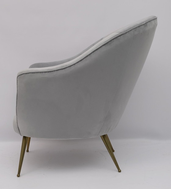 Image 1 of Paar Federico Munari Mid Century Moderne Italiaanse fluwelen fauteuils, 1950S