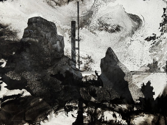 Image 1 of Obsidiaan landschap (inkt) groot formaat- Eugène Eechaut (1928-2019)