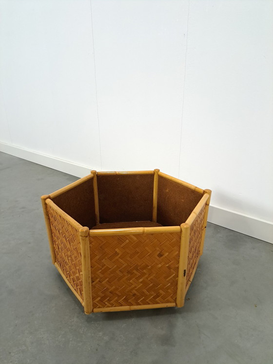 Image 1 of Rotan Bamboe Plantenbak Op Wielen, Bloempot