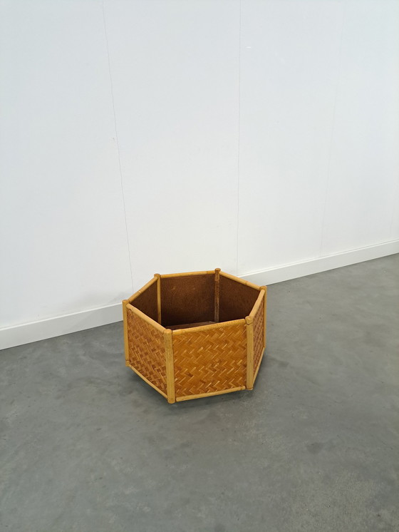 Image 1 of Rotan Bamboe Plantenbak Op Wielen, Bloempot