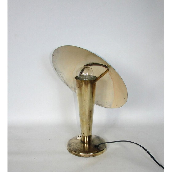 Image 1 of Vintage Art Deco paddestoel lamp in vernikkeld staal en messing, Tsjecho-Slowakije 1940