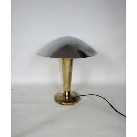 Image 1 of Vintage Art Deco paddestoel lamp in vernikkeld staal en messing, Tsjecho-Slowakije 1940