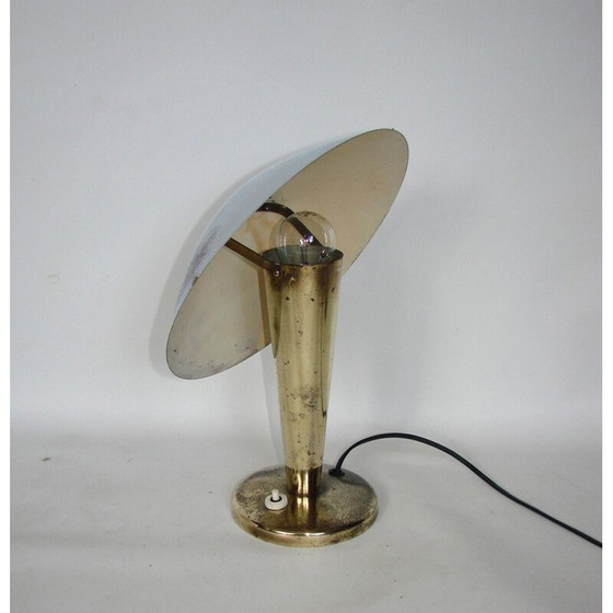Image 1 of Vintage Art Deco paddestoel lamp in vernikkeld staal en messing, Tsjecho-Slowakije 1940