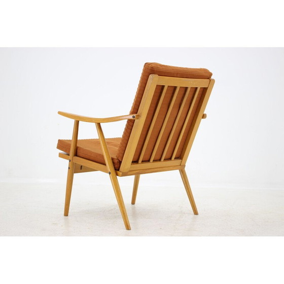 Image 1 of Vintage fauteuil in hout en oranje stof voor Ton, Tsjecho-Slowakije 1970