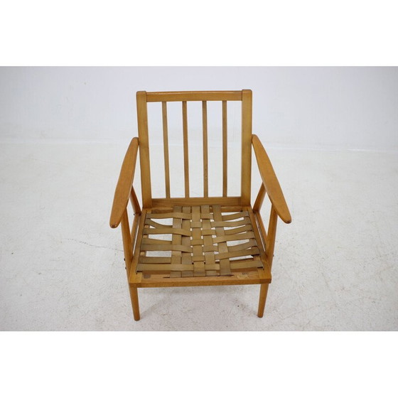 Image 1 of Vintage fauteuil in hout en oranje stof voor Ton, Tsjecho-Slowakije 1970