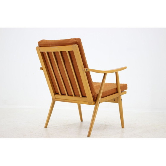 Image 1 of Vintage fauteuil in hout en oranje stof voor Ton, Tsjecho-Slowakije 1970