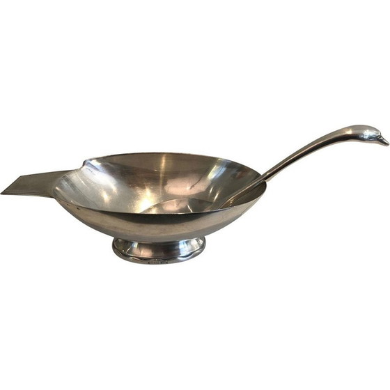 Image 1 of Vintage verzilverde zwaanvormige juskom door Christian Fjerdingstadt voor Gallia, Frankrijk 1930