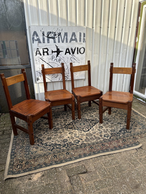 Brutalist Wengé Wooden 4 Eetkamer Stoelen