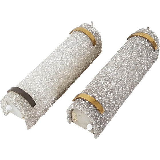 Image 1 of Paar vintage wandlampen van hars en messing, 1950