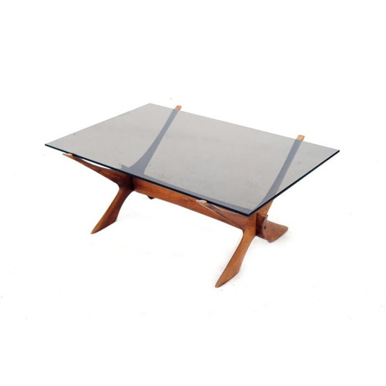 Image 1 of Vintage Condor salontafel in walnoot en glas van Frederik Schriever-Abeln voor Orebro Glass, Zweden 1960