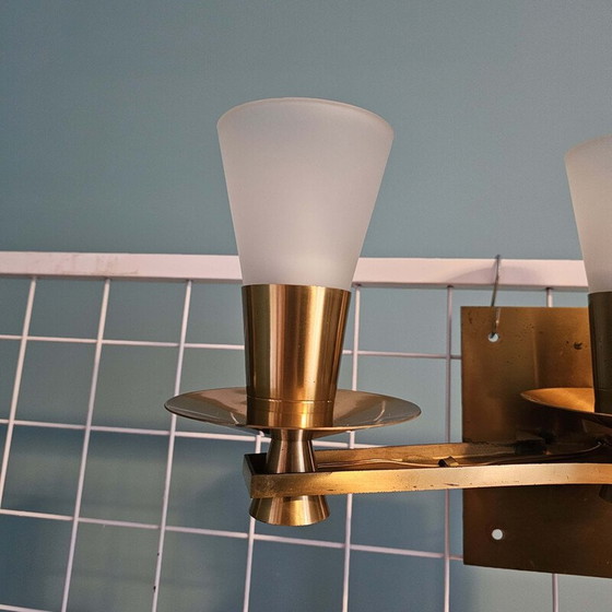 Image 1 of Paar vintage bronzen en messing wandlampen voor Maison Cheret, 1960