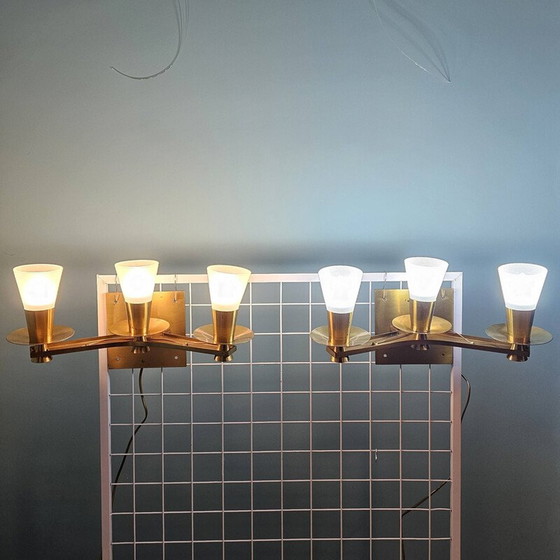 Image 1 of Paar vintage bronzen en messing wandlampen voor Maison Cheret, 1960