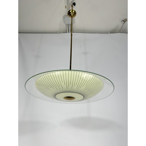 Image 1 of Vintage gebogen kroonluchter van glas en messing, Italië 1950