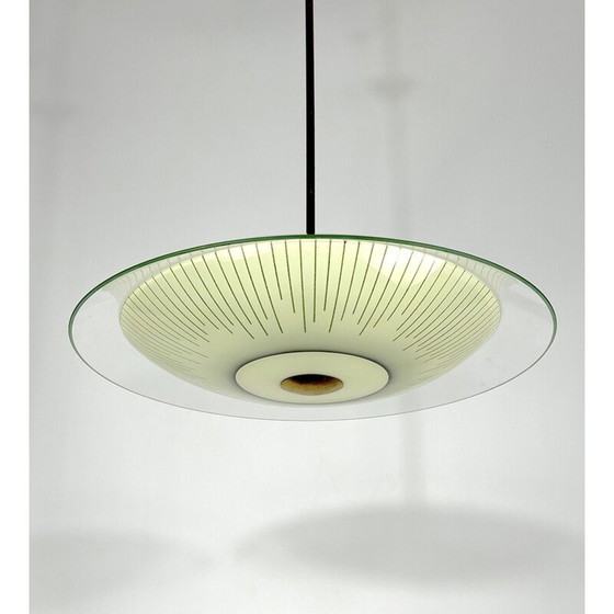 Image 1 of Vintage gebogen kroonluchter van glas en messing, Italië 1950