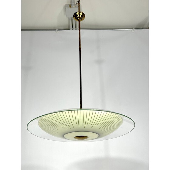 Image 1 of Vintage gebogen kroonluchter van glas en messing, Italië 1950