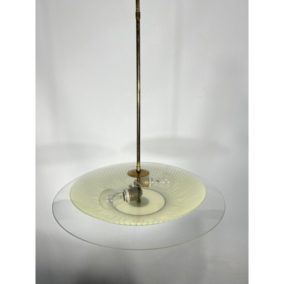 Image 1 of Vintage gebogen kroonluchter van glas en messing, Italië 1950