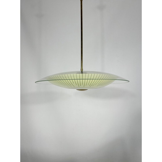 Image 1 of Vintage gebogen kroonluchter van glas en messing, Italië 1950