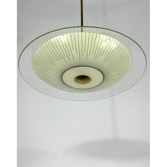 Image 1 of Vintage gebogen kroonluchter van glas en messing, Italië 1950