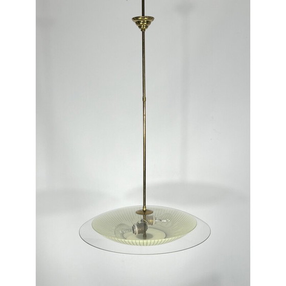 Image 1 of Vintage gebogen kroonluchter van glas en messing, Italië 1950