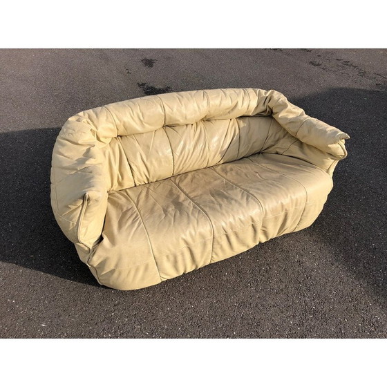 Image 1 of Vintage 2-zits leren bank "Brigantin" door Michel Ducaroy voor Ligne Roset, 1970
