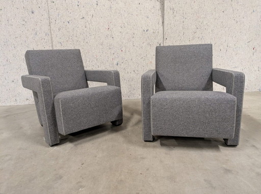  Cassina Fauteuil 637 Utrecht (Nieuw-Nooit Gebruikt) In Grijze Wol