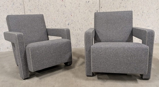  Cassina Fauteuil 637 Utrecht (Nieuw-Nooit Gebruikt) In Grijze Wol