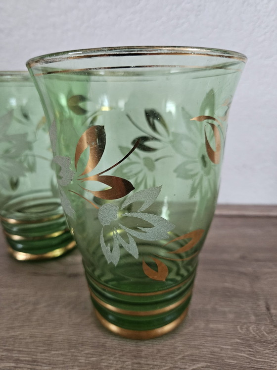 Image 1 of Vintage Antiek 2 Groene Glazen Braine Le Comte