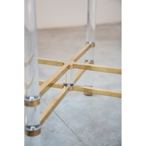 Vintage zeshoekige tafel van glas en messing door Sandro Petti voor Angolometallarte, Italië 1970
