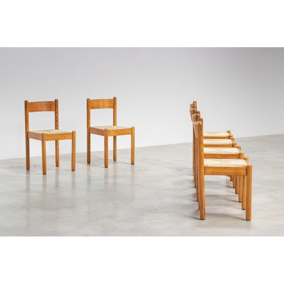 Image 1 of Set van 6 vintage eiken chaletstoelen, Frankrijk 1970