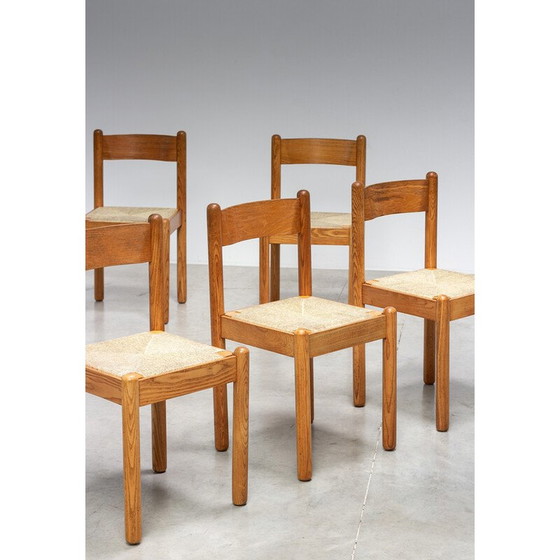 Image 1 of Set van 6 vintage eiken chaletstoelen, Frankrijk 1970