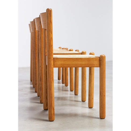 Image 1 of Set van 6 vintage eiken chaletstoelen, Frankrijk 1970