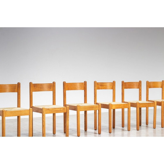 Image 1 of Set van 6 vintage eiken chaletstoelen, Frankrijk 1970