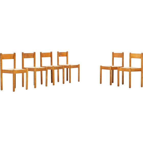 Image 1 of Set van 6 vintage eiken chaletstoelen, Frankrijk 1970