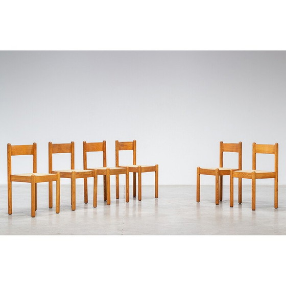 Image 1 of Set van 6 vintage eiken chaletstoelen, Frankrijk 1970