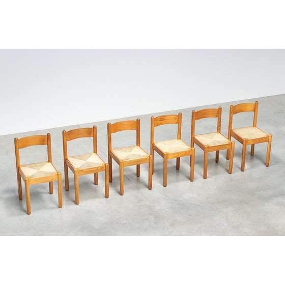 Image 1 of Set van 6 vintage eiken chaletstoelen, Frankrijk 1970