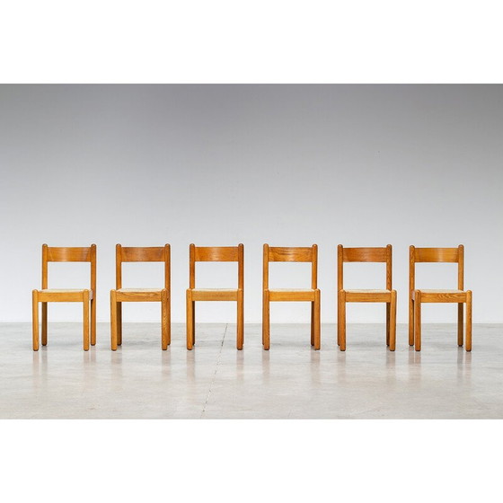 Image 1 of Set van 6 vintage eiken chaletstoelen, Frankrijk 1970